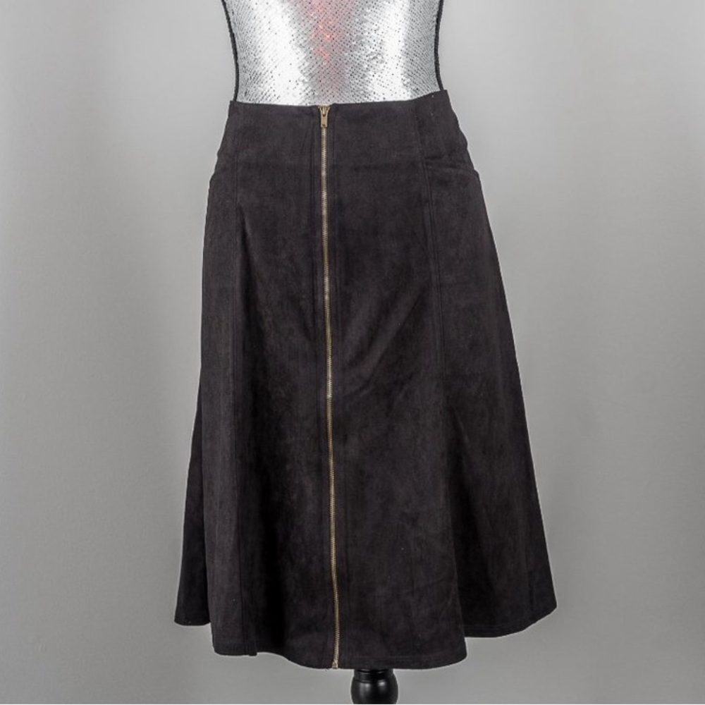 Faith and Joy zipper skirt solid black faux suede zip midi skirt size small